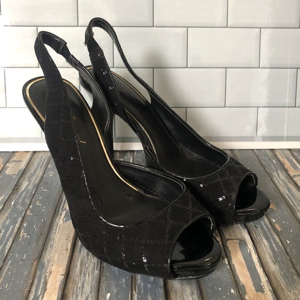 Lulu Townsend Women's Nicola Black Sequin Slingback Heels - Size 8